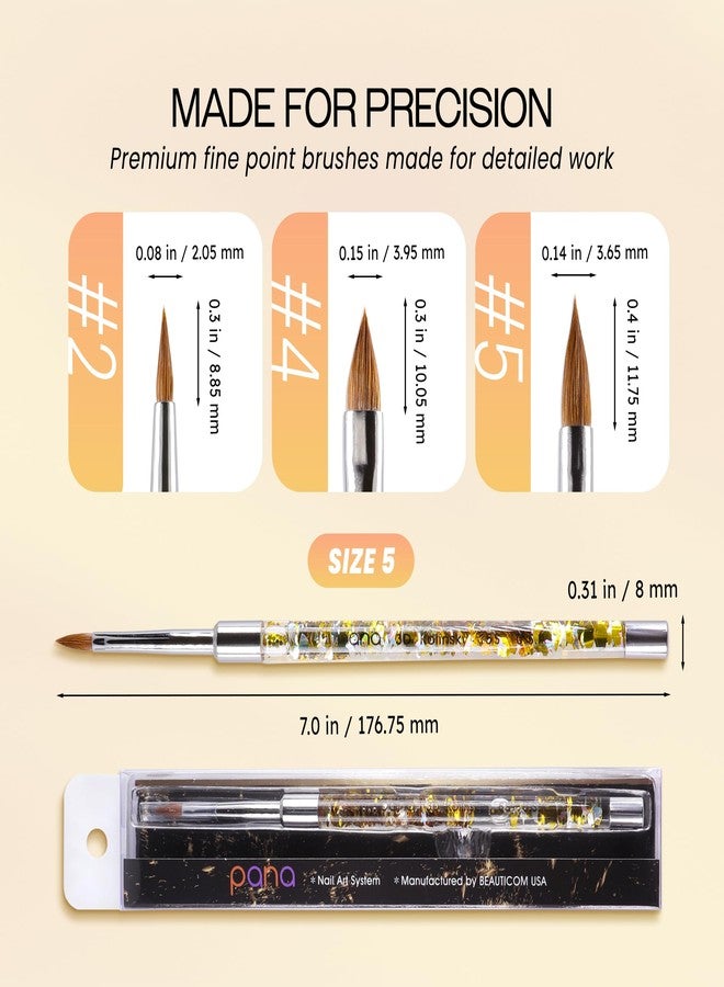 PANA Kolinsky 3D Acrylic Nail Brushes with Liquid Glitter Handle - For Professional Acrylic Powder Liquid Manicure Pedicure (Gold Color, Size #5) - Image 3